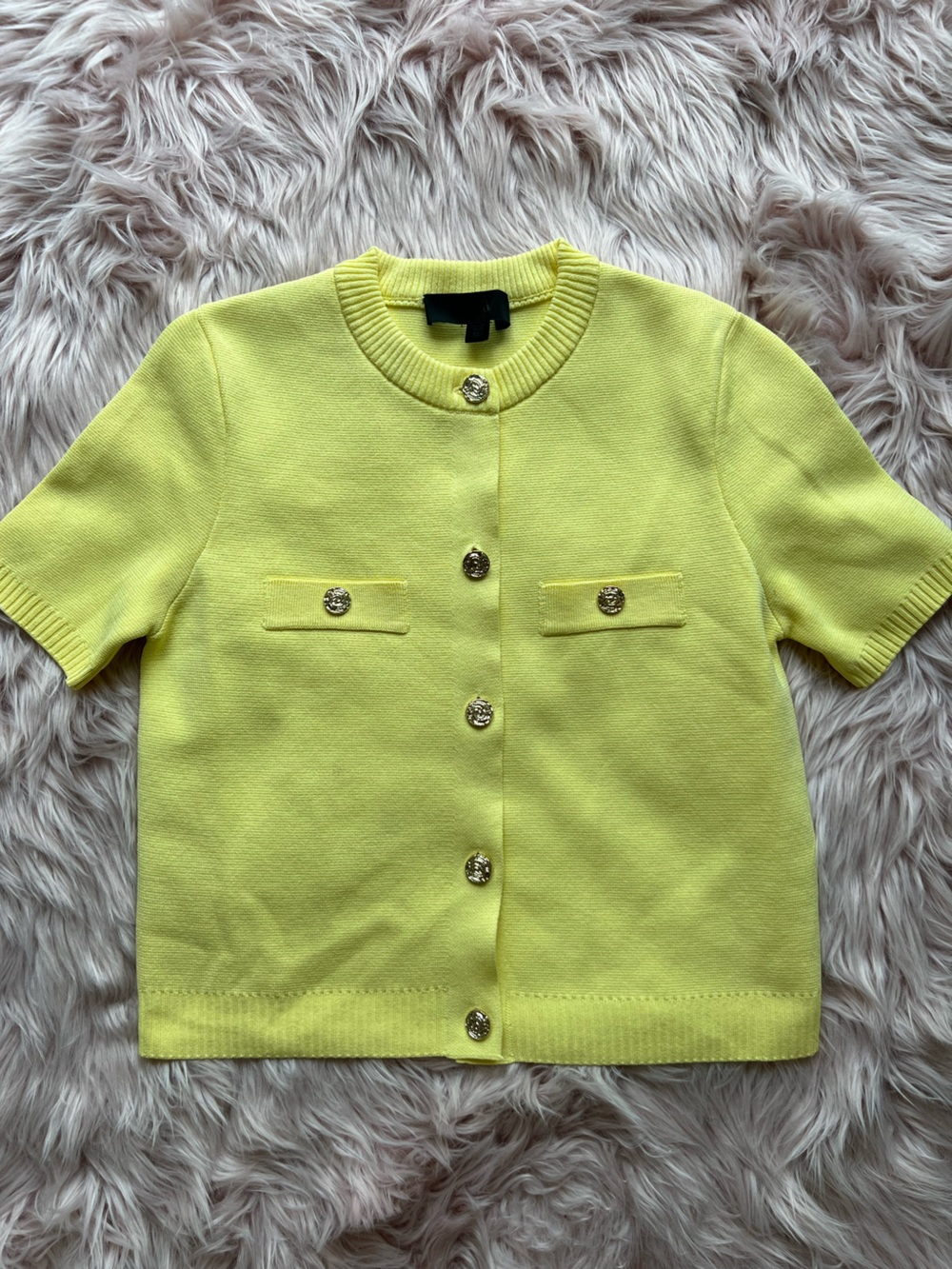 Zara Lemon-Yellow Short Sleeve Buttoned Knit Top Small